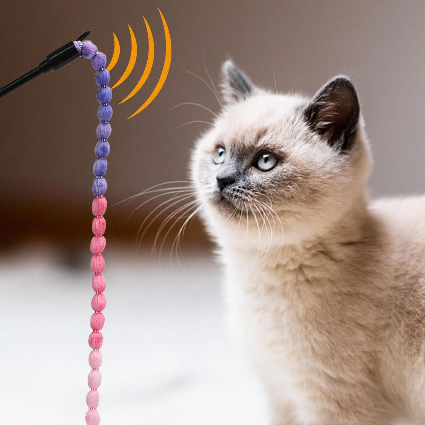 Interactive Cat Toys, 3 Pcs Cat Wand Toys for Indoor Kitten with Colorful Bead Shape Hemp Rope and Small Bell, Kitty Teaser String Toy for Indoor Cats to Chase and Exercise