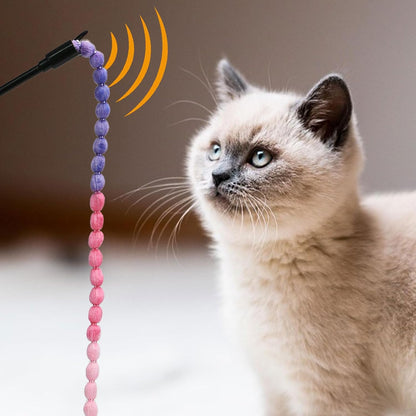 Interactive Cat Toys, 3 Pcs Cat Wand Toys for Indoor Kitten with Colorful Bead Shape Hemp Rope and Small Bell, Kitty Teaser String Toy for Indoor Cats to Chase and Exercise