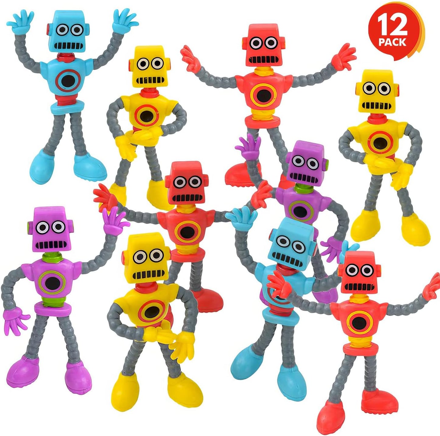 ArtCreativity Bendable Robot Figures, Set of 12 Flexible Men, Birthday Party Favors for Boys and Girls, Stress Relief Fidget Toys, Sensory Toys for Kids and Adults, Goody Bag Stuffers