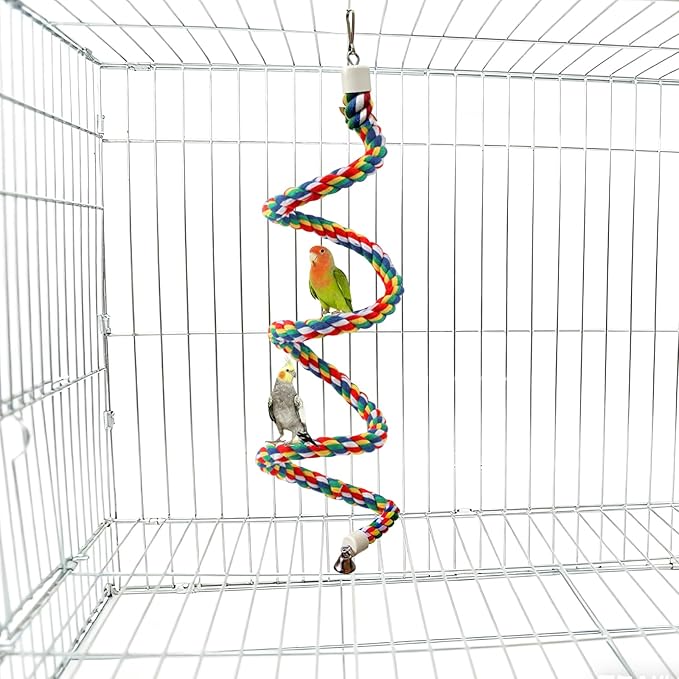 Bird Rope Perch & Birds Swing Set - Bird cage Accessories, 40‘’ Rope perches for Conures, Parrots,Cockatiel,Lovebird,Budgerigar,Parakeet perches for cage,Birds perches