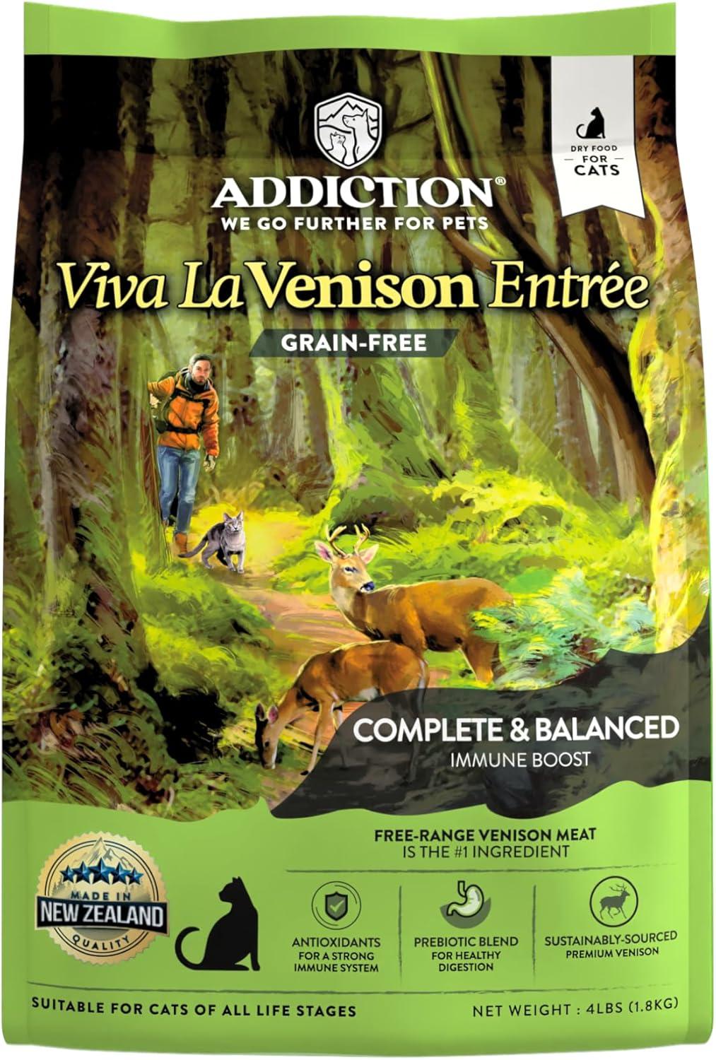 Addiction Viva Venison Grain-Free Dry Cat Food - High Protein, Natural & Hypoallergenic for Sensitive Stomach, Limited Ingredient for Allergy & Weight Management - 4lbs