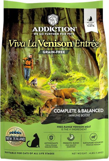 Addiction Viva Venison Grain-Free Dry Cat Food - High Protein, Natural & Hypoallergenic for Sensitive Stomach, Limited Ingredient for Allergy & Weight Management - 4lbs
