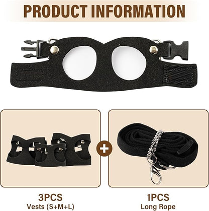 3Pcs Rat Harness and Leash, Small Animal Training Walking Vest Leash Adjustable Traction Rope Strap for Squirrel Gerbil Chinchilla Rat (Black)