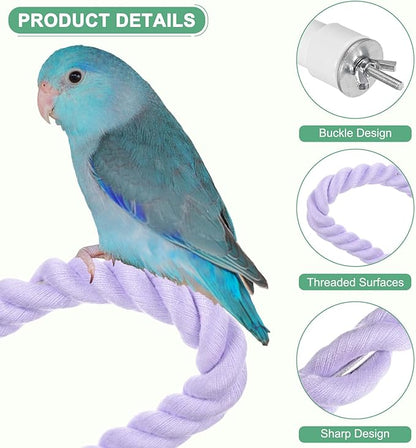 1-Pack Rope Perches for Bird Cages, 31.5 in Length Comfort Grip Flexible Rope Perch Beak & Paw Grinding for Parrots/Cockatiels/Parakeets, Bird Platform Sand [Purple]