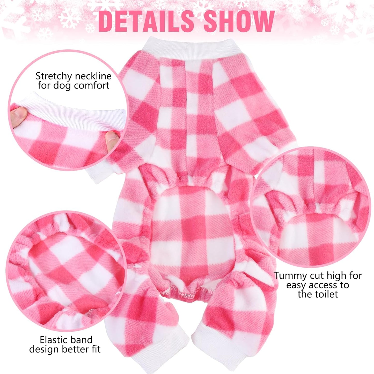 SCENEREAL Dog Pajamas for Small Medium Sized Dogs - Soft, Warm Pet Sweater Clothes, Pink Puppy Onesie Outfits for Doggie Winter Christmas - Dog Jammies Pjs