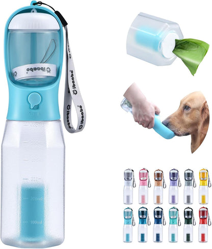 Dog Water Bottle with Food Container & Poop Bag Holder, Travel Water Bowl, Portable Pet Dispenser, Dog Gifts Stuff Accessories Items, Puppy Essentials for Yorkie Chihuahua Walking Hiking