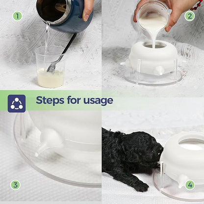 Kitten Bottle Feeding Kit, Puppy Feeders for Multiple Puppies with Support Base,Smooth Flow Nursing Nipple for Puppies,Ideal Replacement for Puppy Feeder,400ml Capacity(White)