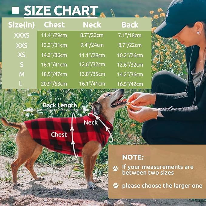 Kama Bridal Dog Spring Autumn Winter Coat Pullover Fleece Vest for Cats & Dogs - Red & Black Plaid (Red, S)