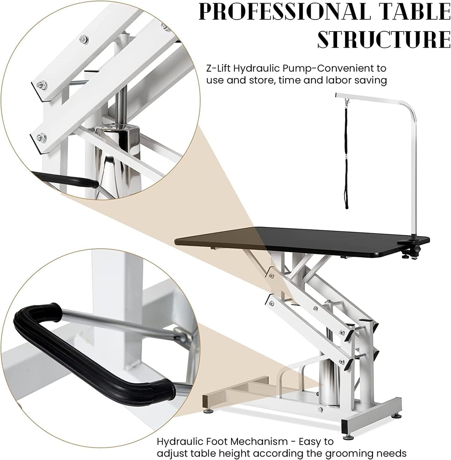 Hydraulic Dog Grooming Table, Heavy Duty Grooming Table for Small/Medium Dogs at Home, Pet Grooming Table with Adjustable Arm and Noose, Range 21-36 Inch, 43 Inch