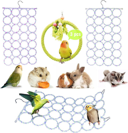 3 Pack Swing Hanging Toys,Bird Climbing Rope Net Ladders Small Medium Pet Activity Toy Suitable for Parakeet,Cockatiel,Cockatoo,Hamster,Rat,Ferret(Random Color)