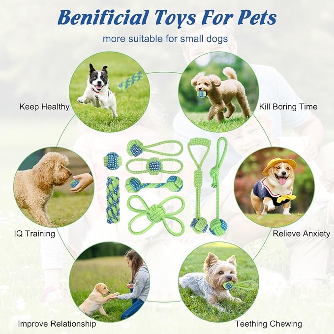 ETACCU 8 Pack Dog Rope Toys for Puppy & Small Dogs ， Puppy Rope Toy for Aggressive Chewers, Indestructible，Keeping Dogs from Being Bored- Green