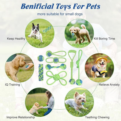 ETACCU 8 Pack Dog Rope Toys for Puppy & Small Dogs ， Puppy Rope Toy for Aggressive Chewers, Indestructible，Keeping Dogs from Being Bored- Green