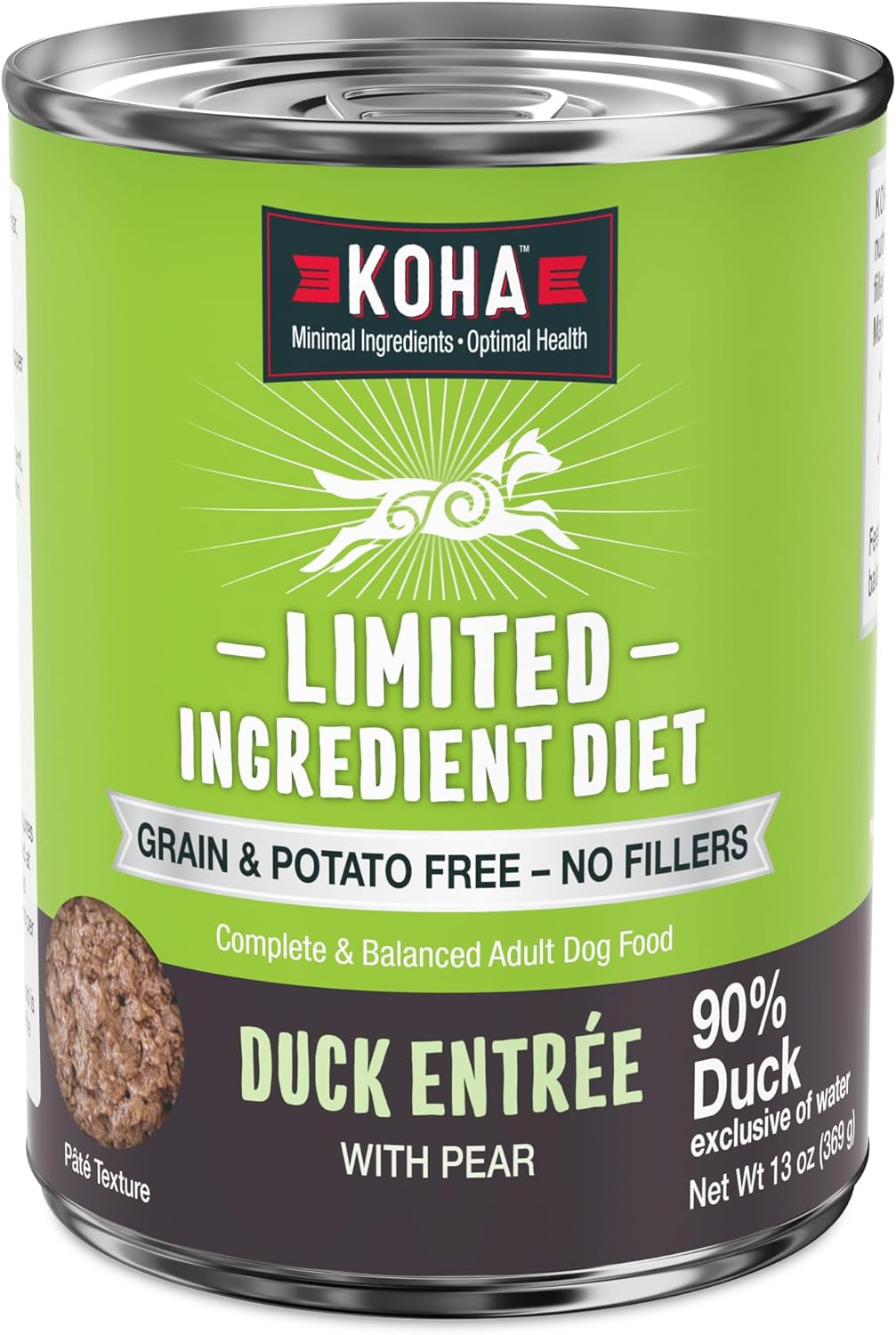 KOHA Limited Ingredient Diet Duck Entrée for Dogs - Sensitive Stomach Canned Dog Food - High Protein, No Fillers Pate Dog Food - 13 oz Pack of 12