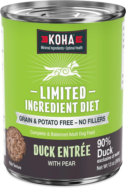 KOHA Limited Ingredient Diet Duck Entrée for Dogs - Sensitive Stomach Canned Dog Food - High Protein, No Fillers Pate Dog Food - 13 oz Pack of 12