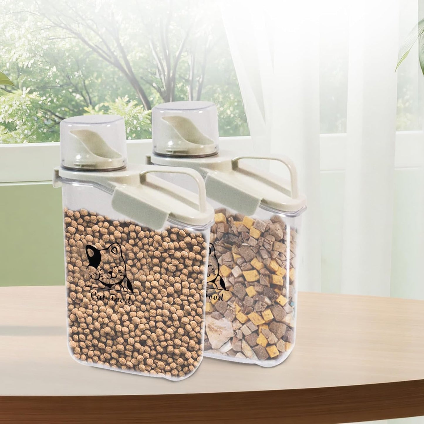 Pet Food Storage Container Airtight Cat Food Container with Measuring Cup and Pour Spout Portable Pet Food Dispenser for Cat Transparent Leakproof Cat Food Container for Travel 2.8L