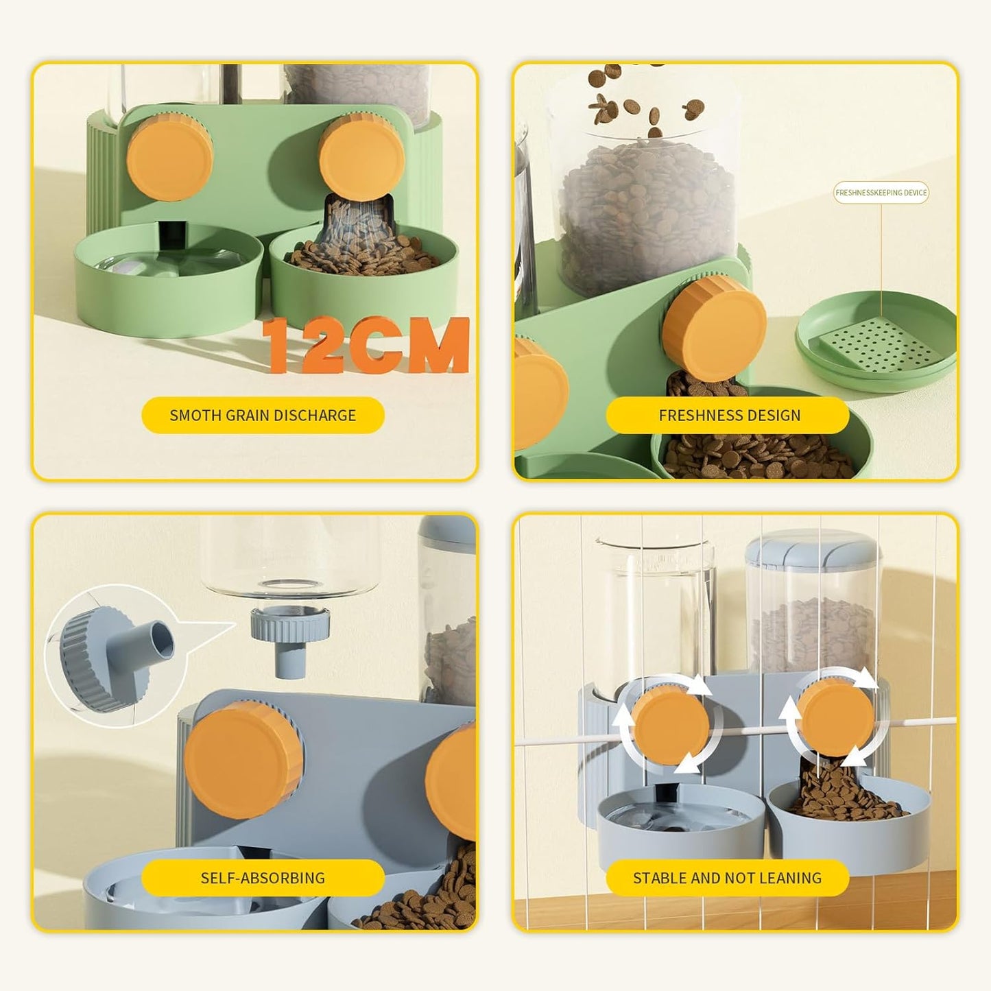 Rabbit Automatic Food Feeder and Water Dispenser Bunny Gravity Feeding Station Waterer Set Hanging Self-Dispensing Feeder for Ferret,Guinea Pigs Chinchillas Hedgehog (Green)