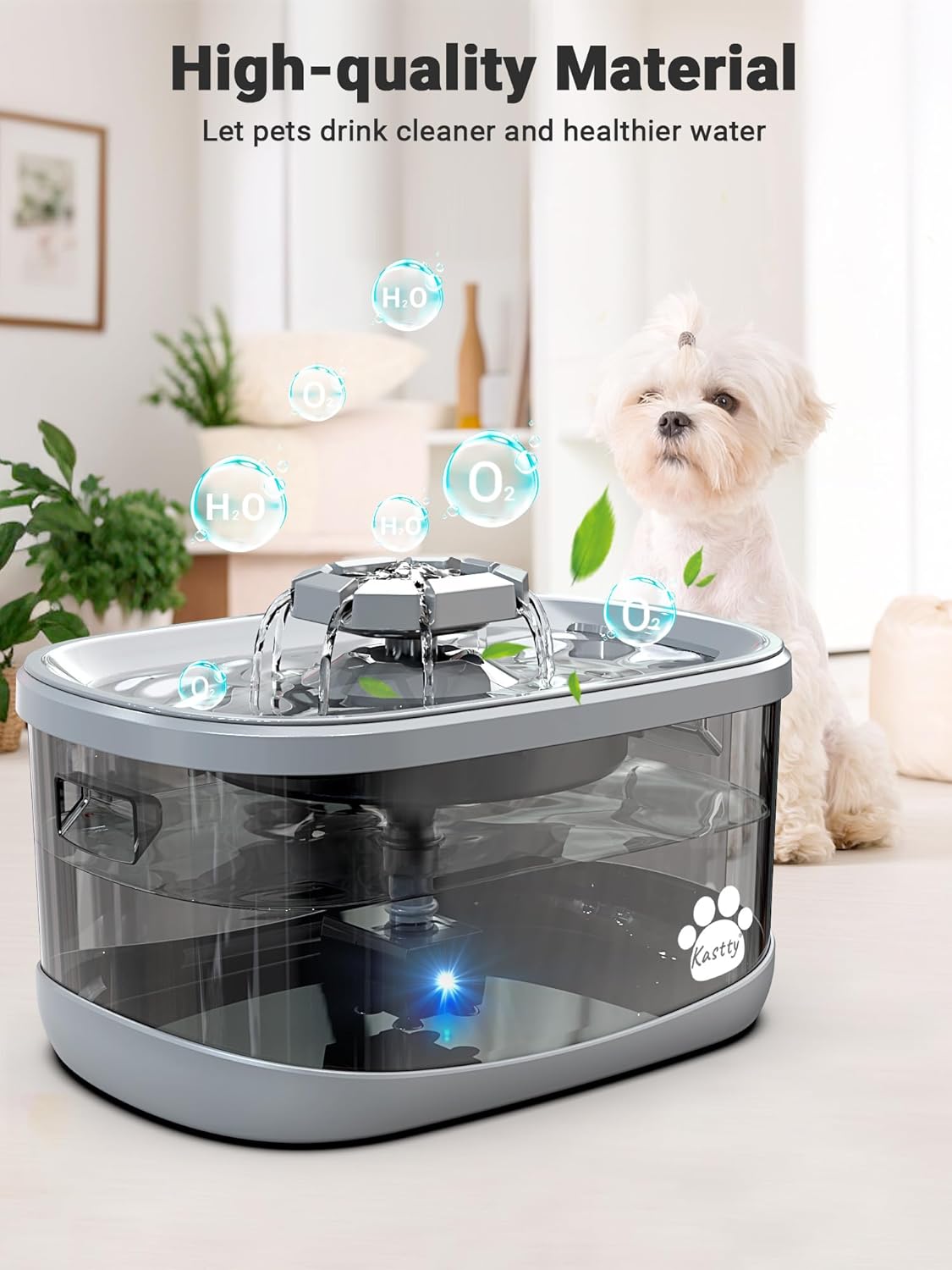 Kastty 2.5Gal/9.5L Dog Water Fountain Extra Large Pet Water Fountain 3 Flow Modes Cat Water Fountain Larger Filter Filtration& Smart LED Pump& Safe Touch, BPA-Free, Quiet for Large Dogs Pets FS68