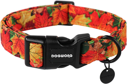 DOGWONG Cotton Dog Collar, Heavy-Duty Fall Dog Collar Durable Soft Fabric Pet Dog Collars Cute Halloween Puppy Necklace for Small Medium Large Dogs