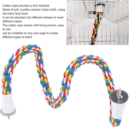 2PCS 60cm/23.6in Bird Rope Perch, 1.8cm Soft Cotton Parakeet Perches, Colorful Bird Cage Accessories with Fixing Screws for Birds to Chew and Stand On