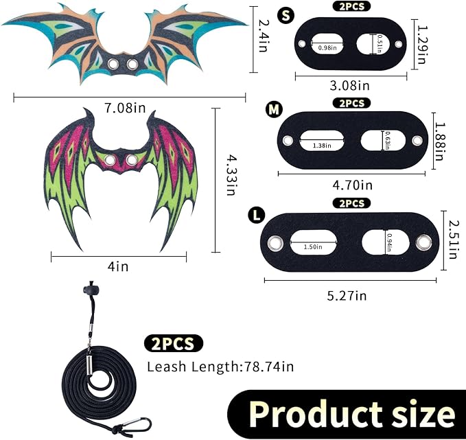 COMSUN 2 Pack Bearded Dragon Lizard Harness Leash Set, Adjustable Reptile Lizard Leashes with Adorable Dinosaur Wing for Geckos, Chameleon, Lizards