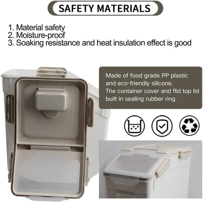 Large Flour Storage Container Bin 25lb,4 Pack Airtight Rice Storage Containers with Wheels Seal Locking Lid BPA Free with Measuring Cup,Scoop for Flour, Rice, Grain, Dry Food - Grey