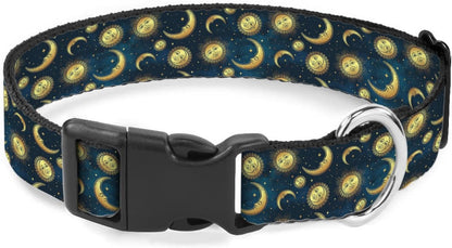 Gold Sun Moon Stars Dog Collar Pet Neck Strap for Small Medium Large Dogs Soft Adjustable Buckle