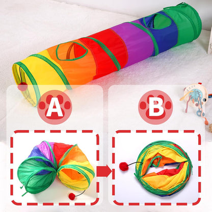 Pet Cat Tunnel, Long Straight Tunnels for Indoor Cats, Collapsible Pet Tunnel for Kitten, Puppy, Rabbit, 25cm-Wide Tunnels, Durable & Breathable, with Peek Hole Toy Ball