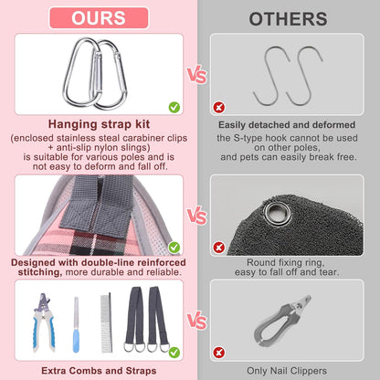 BEAUTYZOO Dog Grooming Hammock for Small Dogs Cat- Dog Sling for Nail Trimming/Clipping- Dog Hanging Harness Holder with Thick Fabric Neck Support & Strap Restraint Claw Care, Pink XS