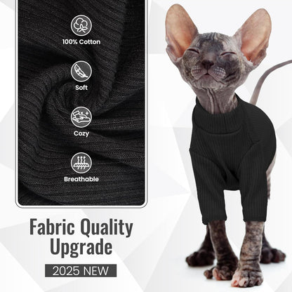 DENTRUN Sphynx Hairless Cats Shirt Pullover Kitten T-Shirts, Breathable Cat Wear Turtleneck Sweater Adorable Cat's Clothes Vest Pajamas Jumpsuit