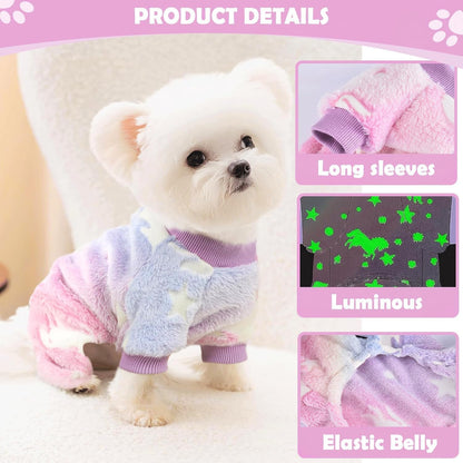 Small Dog Pajamas Pjs Sweater Cute Extra Small Dog Clothes, 4 Legs Puppy Jumpsuit, Warm Winter Fleece Doggie Onesies Pet Apparel Outfits for Chihuahua Yorkie Cat, Pink, XXXS