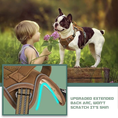 BUMBIN Dog Harness, Tactical XS, Brown, No Pull, Adjustable, Reflective, Soft Cotton, for Small Dogs Training, Fit Smart