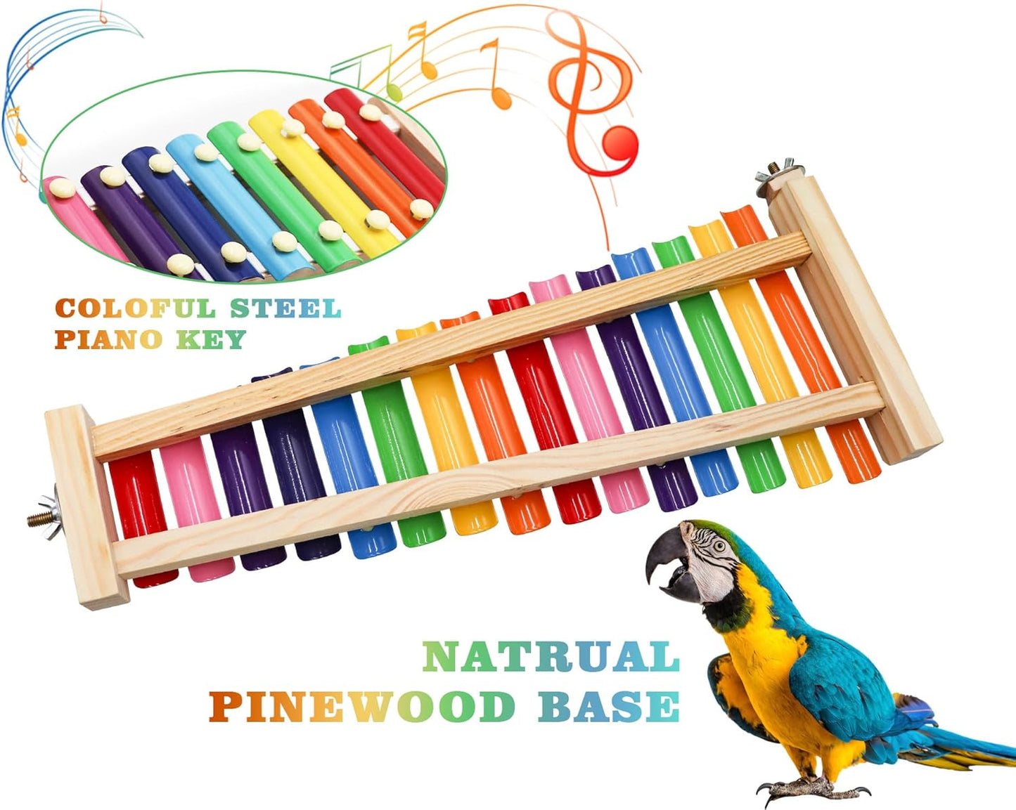 Dnoifne Colorful Bird Xylophone Toy, Funny Xylophone Toy with 16 Metal Keys, Cage Accessories for Chicken Chick Birds Parrots Parakeets Cockatiels Budgies Love Birds