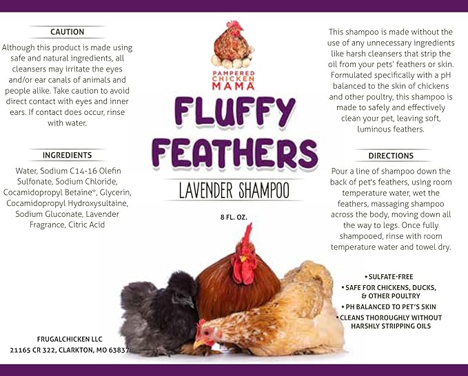 Feather Shampoo for Chickens | Bird Shampoo for Cockatiels, Cockatoo, Parrots: Poultry Conditioner & Baby Chicken Supplies, Gamefowl Supplies for Clean Feathers (Lavender)