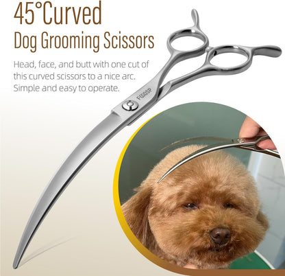 45°Curved Dog Grooming Scissors Curved Thinning Shears Curved Chunkers Dog Shears 3Pcs Combo (RoseRed)
