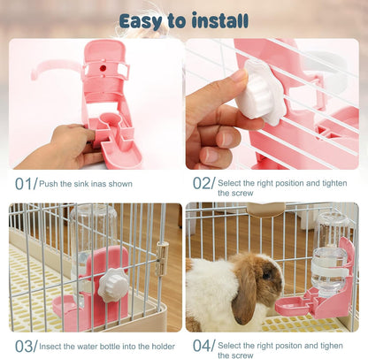 Rypet Rabbit Water Bottle No Drip - 17oz Hanging Water Fountain Automatic Dispenser Pet Cage Water Feeder for Bunny Chinchilla Guinea Pig Hedgehog Ferret Pink