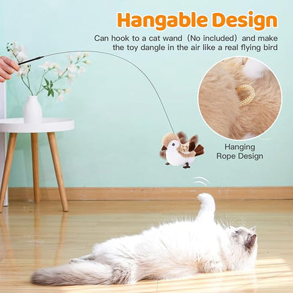 Cat Toys Flapping Bird(No Flying)， Rechargeable Touch-Activated Interactive Toy with Lifelike Chirp for Indoor Cats & Kittens Exercise （Sparrow）