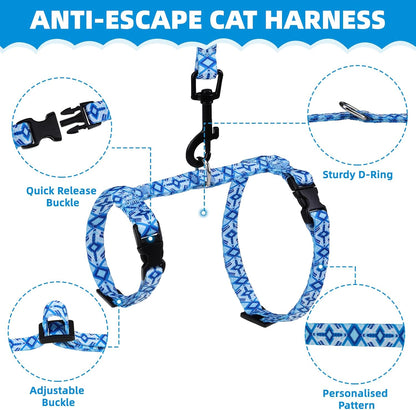 PAWCHIE Cat Harness and Leash Set, Cats Escape Proof-Adjustable Kitten Harness Lightweight Soft Outdoor Walking Travel Pet Safe Harness, Puppy Harness for Girl Cats Bunny Rabbit Small Dog, Blue M