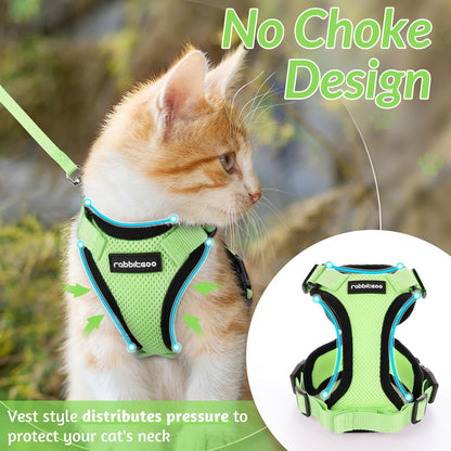 rabbitgoo Cat Harness and Leash for Walking, Escape Proof Soft Adjustable Vest Harnesses for Cats, Easy Control Breathable Reflective Strips Jacket, Light Green, S