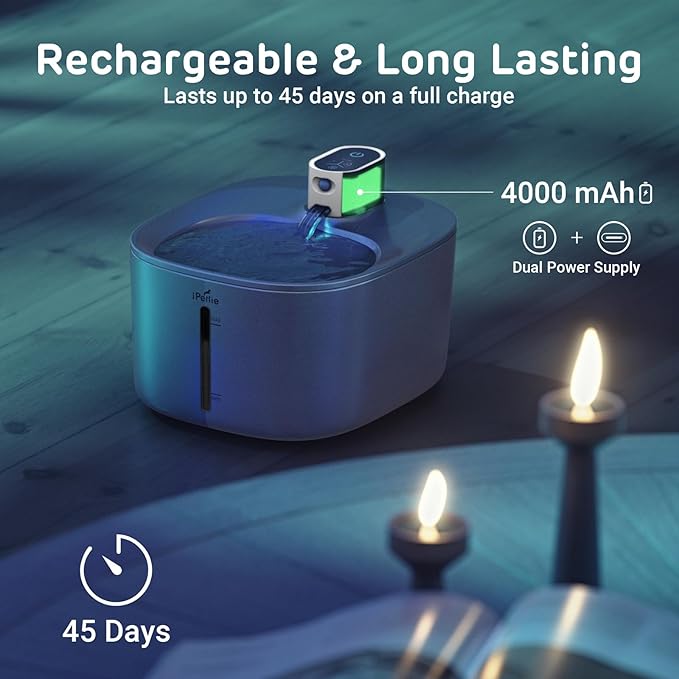 Runway Wireless Pump Cat Water Fountain with 4 Filters - Waterproof Self-Contained Battery, Stainless Steel, 1.1 Gal/135oz, Motion Sensor, 5-Stage Filtration for Pets, Upgraded Cordless