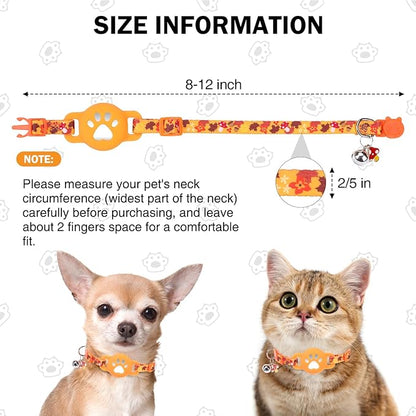 AirTag Cat Collar with Bells, Fall Cat Collar Breakaway with Airtag Holder, Safety Cat GPS Tracker Collars for Girl Boy Cats, Kittens and Puppies, Adjustable 8"-12"