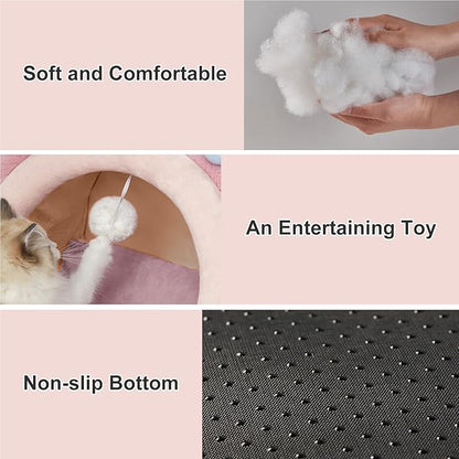 Jiupety Cute Cat Bed for Indoor, Cats Warm Soft Cave Fit for Cat Up to 16 Lb and Puppy, Pink Rabbit, M