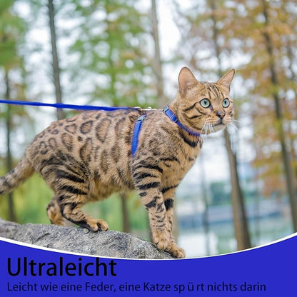PUPTECK Adjustable Cat Harness and Leash Set Escape Proof Kitten Strap Collar for Walking Travel, Blue