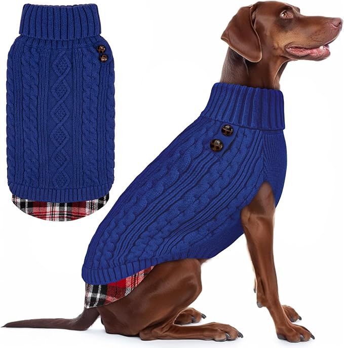 KYEESE Dog Sweater Comfy Pet Coat for Fall Winter Cold Weather Soft Pullover Dog Sweaters for Medium Dogs Girl Warm Turtleneck Medium Dogs Sweater with Gingham Patchwork