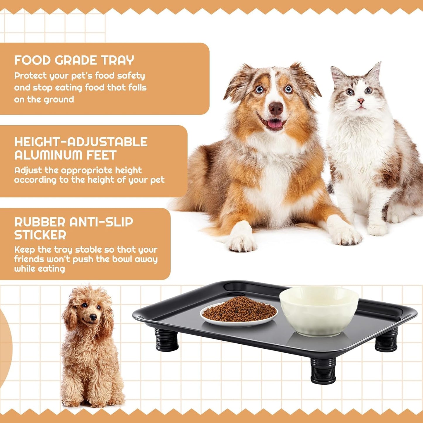 Marsui Ant Proof Cat Dog Bowl Tray - Waterless, Height Adjustable Legs for Pet Neck Comfort No Pest Pet Food Feeding Station, Kitchen Sweets & Trash Ant Barrier(43mm-75mm)