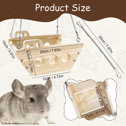 Natural Wood Chinchilla Toy Hammock for Cage Swing, Hanging Chinchilla Bed, Wooden Toys and Cage Accessories, Hut Ledges and Platforms for Indoor Habitat Enrichment