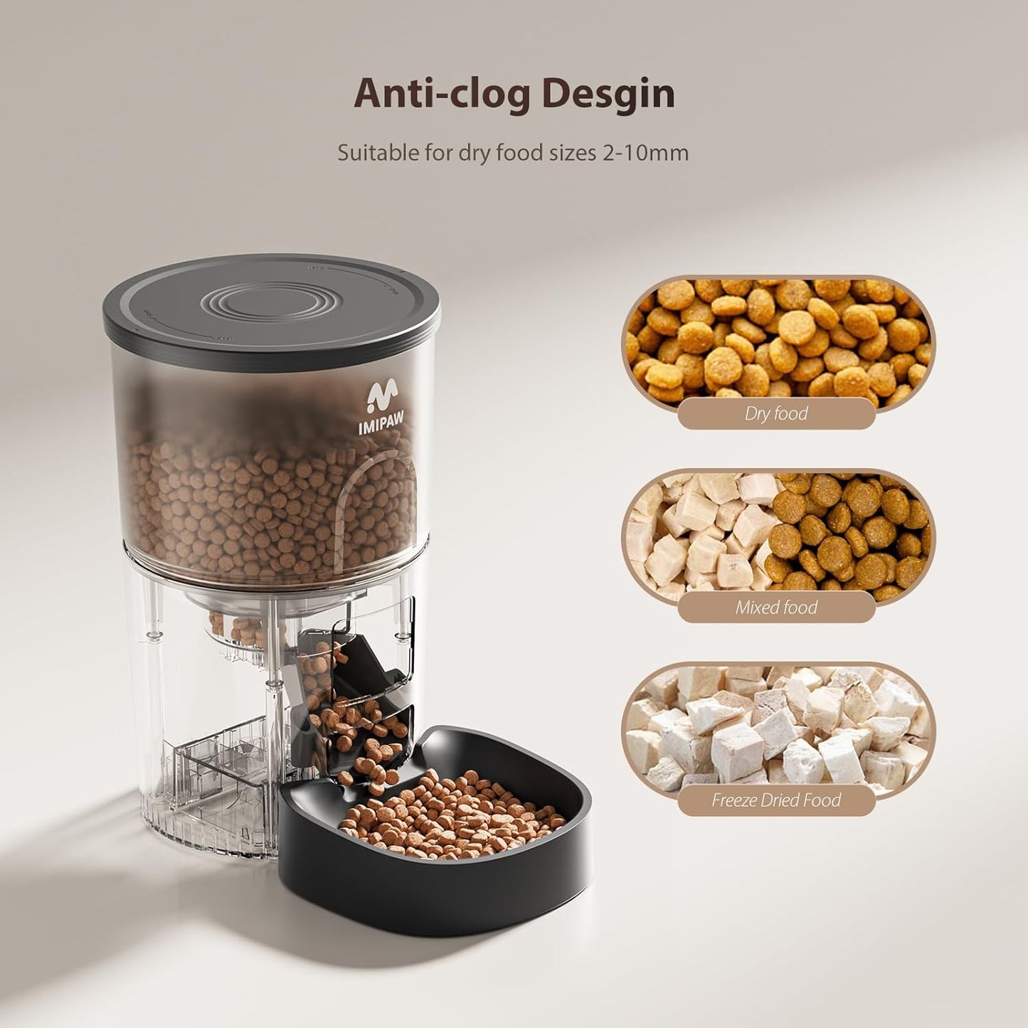 IMIPAW Automatic Cat Feeders, 3L Timed Cat Dry Food Dispenser, Dual Power Supply, Programmable Portion Size, 1-6 Meals Per Day, Auto Pet Feeder for Cats and Small Dogs, with Desiccant Bags