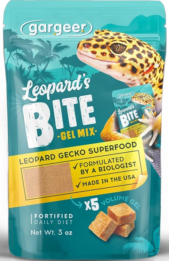 Leopard Gecko Food 3oz. Complete Gel Diet for Both Juveniles and Adults. Proudly Made in The USA, Using Premium Ingredients, Fortified Gourmet Formula. Enjoy!