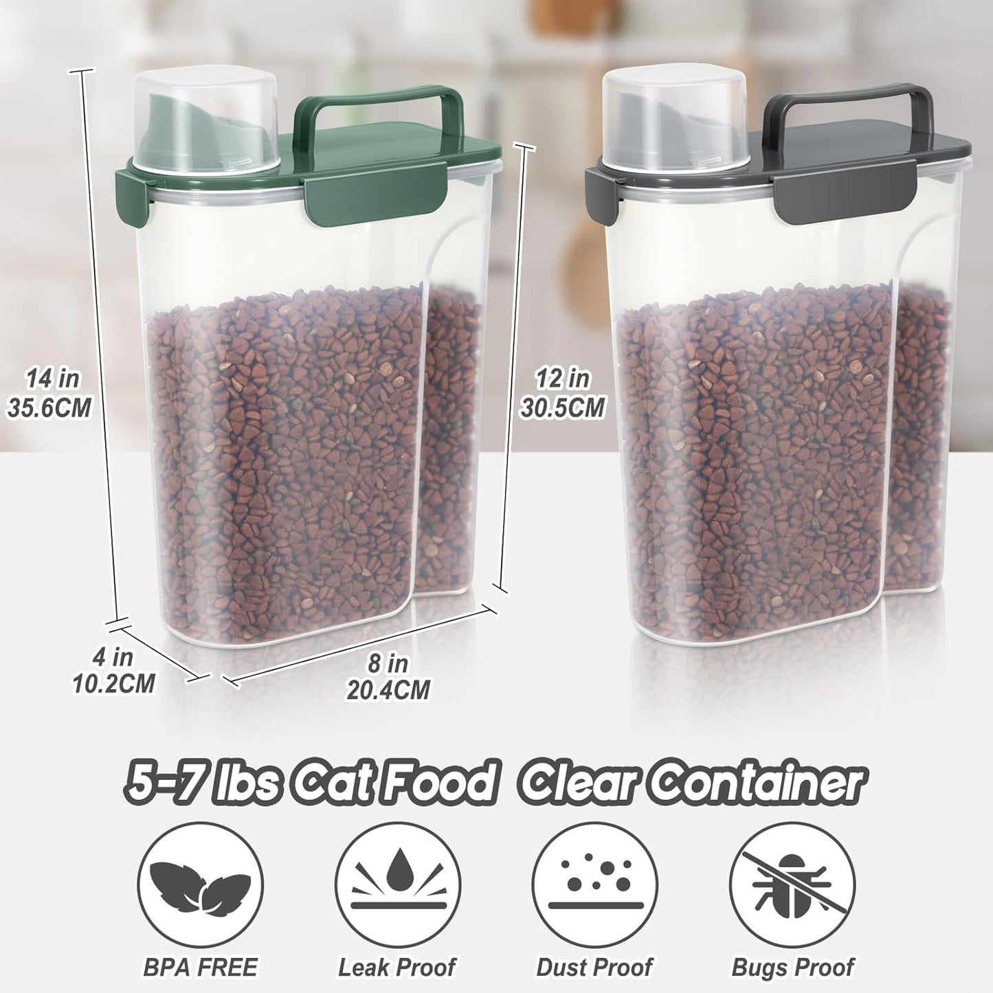 Cat Dog Food Storage Container,Pet food Container with Locking Lids Food Storage bin PBA-Free,For Pet food,Rice,cereals Storag (Dark Gray + Dark Green (5L-2Pack))