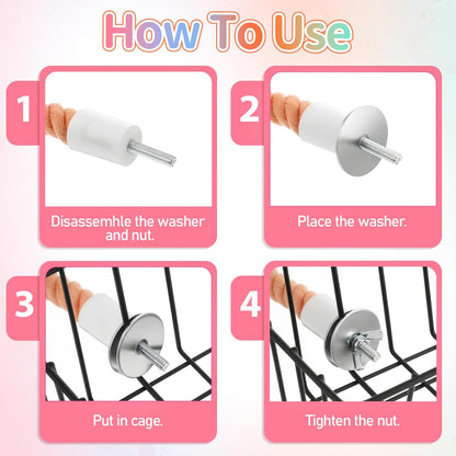 4 Packs Gradient Bendable Bird Rope Perches, Parrot Bird Perch Rope Stand for Cage Climbing Rope Toys Cotton Swing Climbing Rope Standing Bungee Toy for Parakeet Lovebirds Cockatiels Budgies