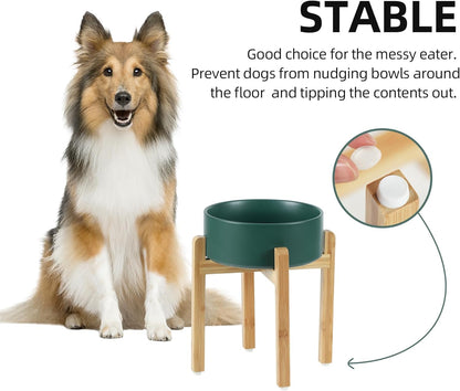 Ceramic Raised Dog Bowl Set, Elevated Dog Bowl with Stand, Food and Water Bowl for Large Breed Dogs, Weighted Pet Dishes(8.2'',60oz, Green)